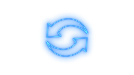 Modern colorful neon glowing blue circular refresh or reload arrow icon representing update, recycling, or data exchange, isolated on transparent background
