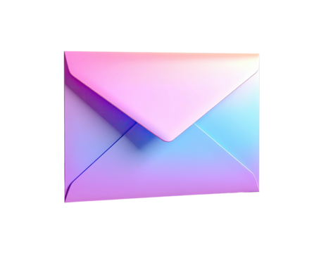 A gradient-lit, stylized envelope floating against a black background