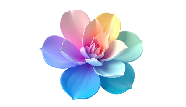 Colorful flower petals in a rainbow gradient against a pure black background