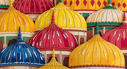 Vibrant Domes: A Colorful Architectural Mosaic of Indian Design