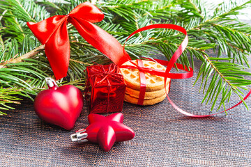 Christmas background with cookies and decorations