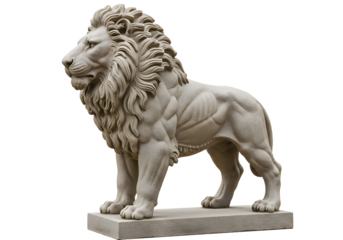 Majestic lion sculpture embodying strength and courage, a symbol of leadership and power, ideal for historical or decorative designs, standing tall and proud