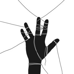 Illustration of a black tied hand, surreal abstract minimal concept