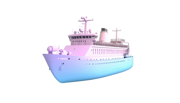 3D rendering of a passenger vessel isolated on a black background with gradient