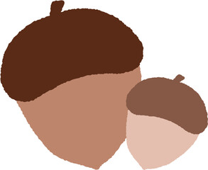 Two stylized acorns in vector, earthy tones