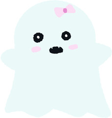 Cute ghost with pink ribbon Halloween vector illustration (SVG)