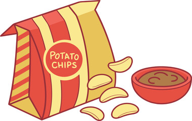 Delicious french fries and ketchup set against a vibrant fast food background with a tasty cheeseburger and classic hot dog on the menu illustration