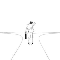 illustration of indecisive man and lost chooses the right path