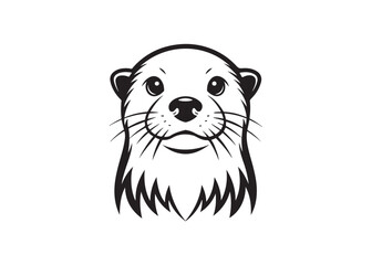 Otter head silhouette vector illustration in simple line art style.