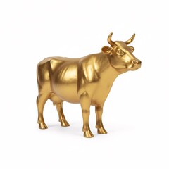 Fototapeta premium A golden cow statuette, standing, isolated on a white