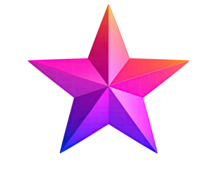 A multi-faceted five-pointed star with a gradient of colors on a black background