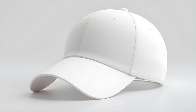 A plain white baseball cap with a curved brim, shown in a clean studio shot on a seamless light gray background.