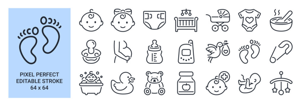 Baby care editable stroke outline icon isolated on white background flat vector illustration. Pixel perfect. 64 x 64. - Powered by Adobe