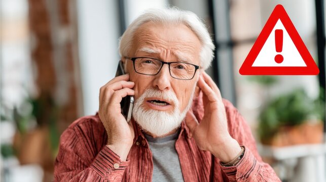 Concerned senior man on a phone call looking worried - Powered by Adobe