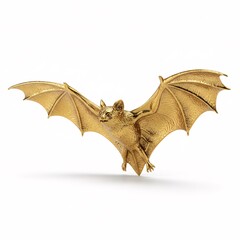 Naklejka premium A golden bat statuette with spread wings, isolated on a white