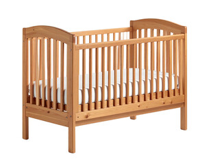 Light-colored wooden crib with white mattress (3)