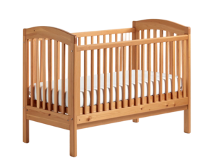Light-colored wooden crib with white mattress (3)