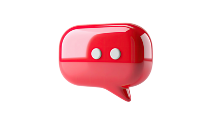 3D rendered, red speech bubble icon with two white eyes, floating against black