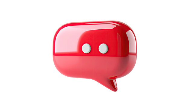 3D rendered, red speech bubble icon with two white eyes, floating against black - Powered by Adobe