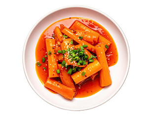 Spicy orange-red Korean dish, likely tteokbokki
