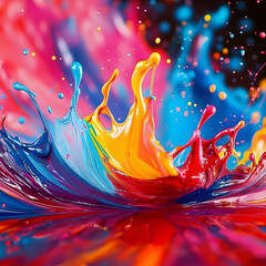 Vibrant and colorful paint splashes in motion abstract background