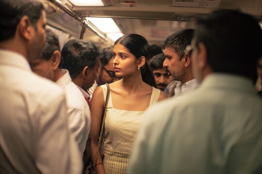 Young  Indian woman in a crowded train