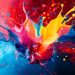 Vibrant explosion of colorful paint splashes in motion