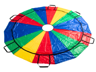 Large colorful play parachute with handles on a transparent background