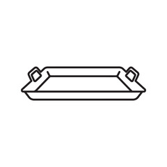 Food serving tray line icon. Empty plastic cafeteria or restaurant platter with handles. Vector symbol for fast food, breakfast service, and kitchenware.
