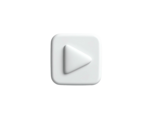 A 3D-rendered, white play button icon on a square with rounded corners and a black background