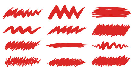 Collection of vibrant red brush strokes and abstract line designs