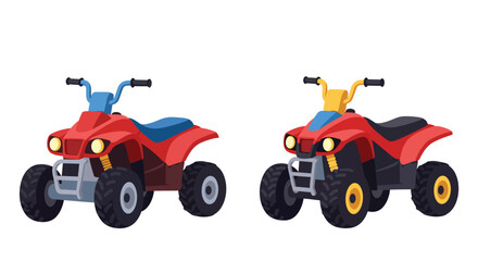 Cartoon illustration of two colorful all terrain vehicles side by side