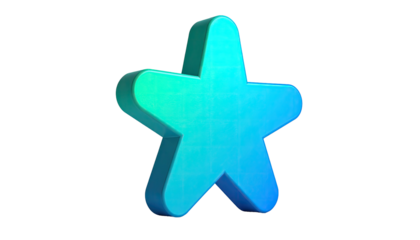 3D cyan star, angled, on black. Gradient from light green to darker blue