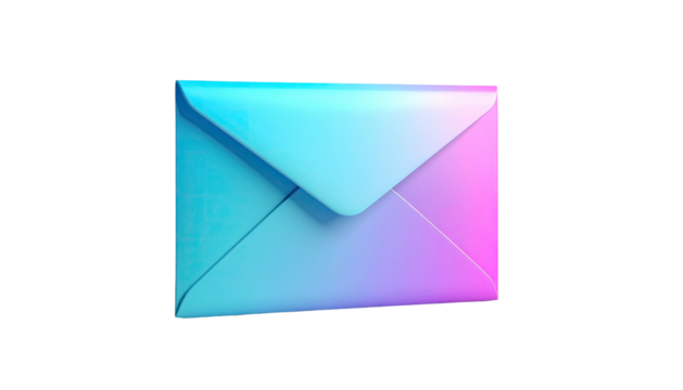 A stylized, gradient-colored envelope against a stark black background