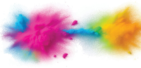 Rainbow Holi Powder Dust Explosion with Bright Colorful Paint Cloud on White Background for Festival Party and Creative Modern Illustration