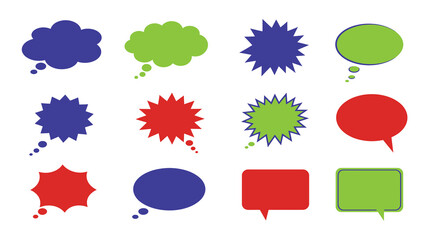 Colorful collection of various shaped speech bubbles and thought balloons