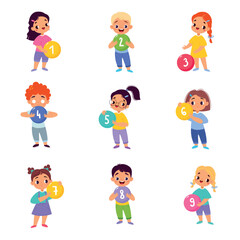 Numbers with Kid Character Learn Counting Vector Set