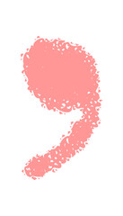 Pink chalk hand drawn comma mark symbol. Unique font character and quotation element with quote icon detail. Modern punctuation style, simple and artistic, isolated for use in poster, label or
