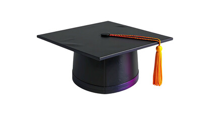 Black mortarboard with gold tassel isolated on a black background, celebrating success