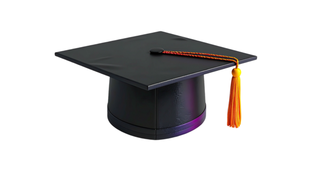 Black mortarboard with gold tassel isolated on a black background, celebrating success - Powered by Adobe