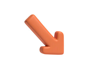 A glossy, orange 3D arrow points down and right on a stark black background