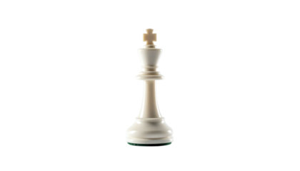 A pristine white chess king, isolated against a stark black background
