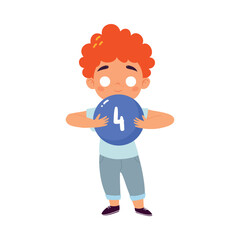Boy Character Hold Four Number Learn Counting Vector Illustration