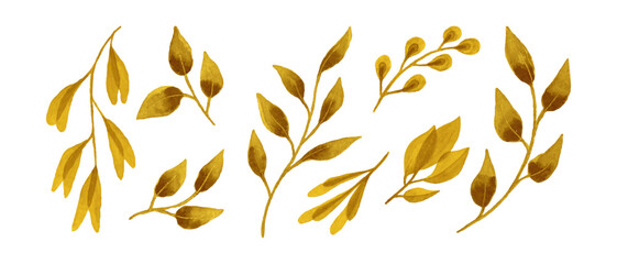 Autumn watercolor leaves set, elements design, isolated on white background.