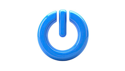 A glossy, electric blue power icon isolated against a stark, black background