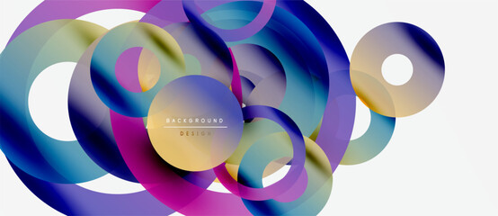Abstract colorful circles overlap, creating dynamic visual effect. Modern design elements suggest innovation, energy, fluidity.