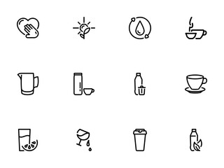 Minimalist line icons for beverages, health, and eco-friendly concepts