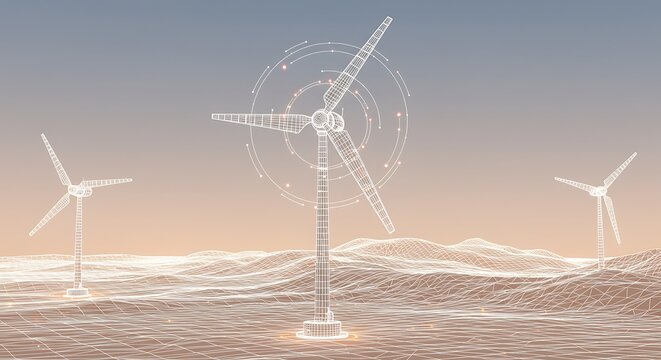 Wind turbines illustration sustainable energy and green technology concept - Powered by Adobe