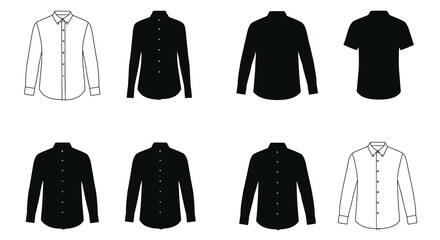 Illustrative collection of various shirt templates in black and white tones