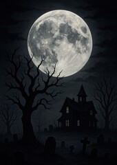 Fototapeta premium Eerie moonlit haunted house scene.